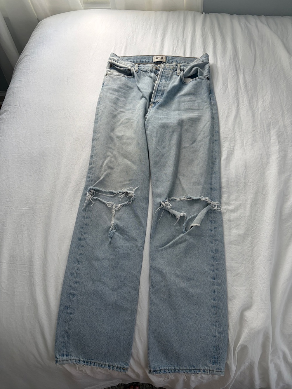 Agolde Light Blue Distressed Wide-Leg Jeans